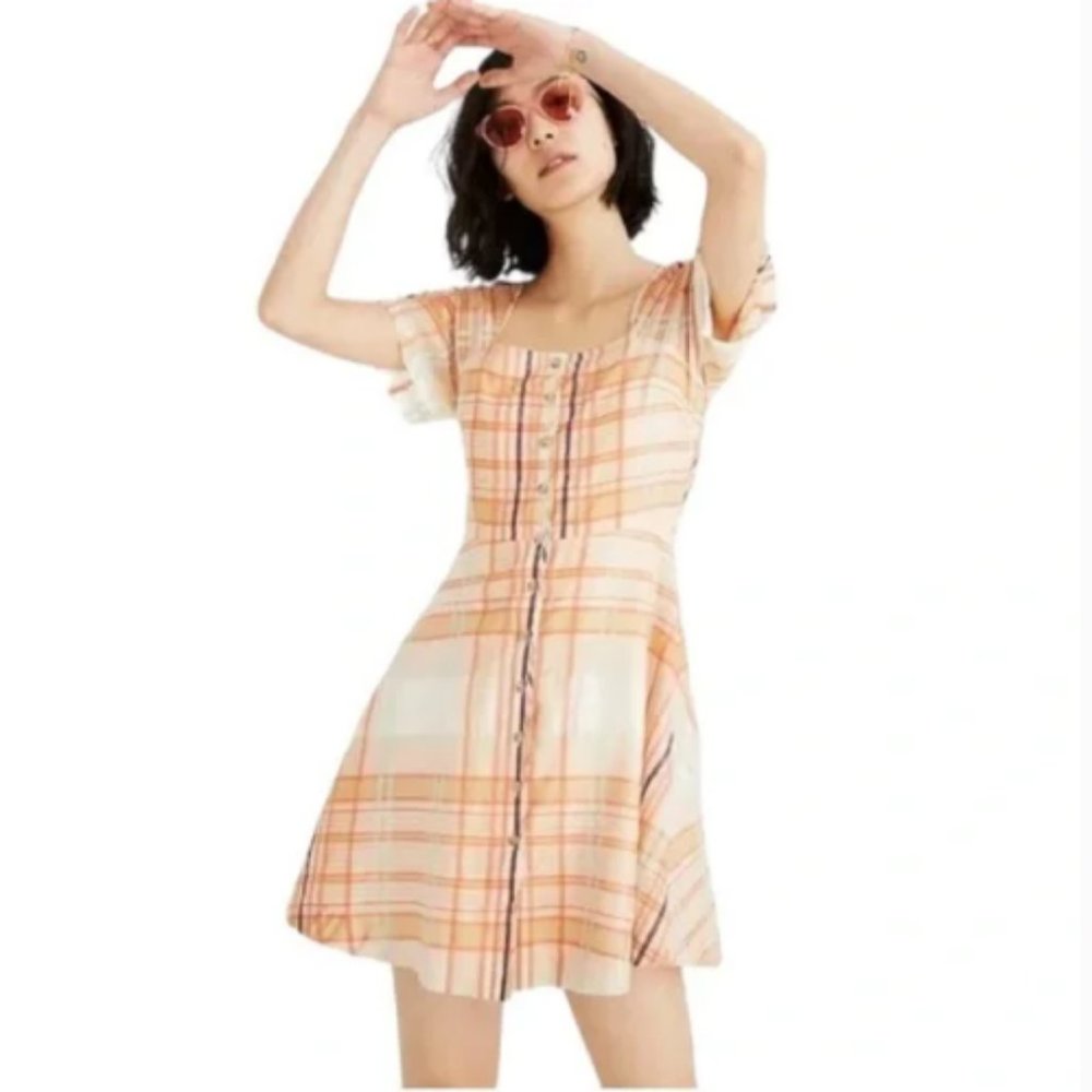 NWT Madewell Shimmer Orange Plaid Lemongrass Dress